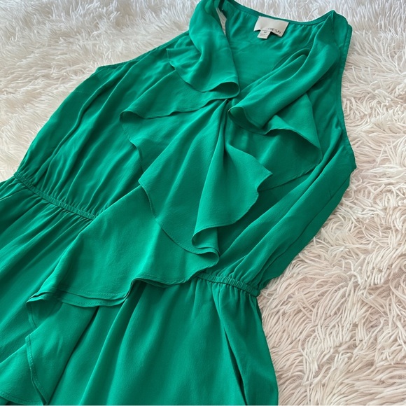 Anthropologie Greylin 100% Silk Emerald Green Ruffle Sleeveless Mini Dress M - Picture 9 of 16